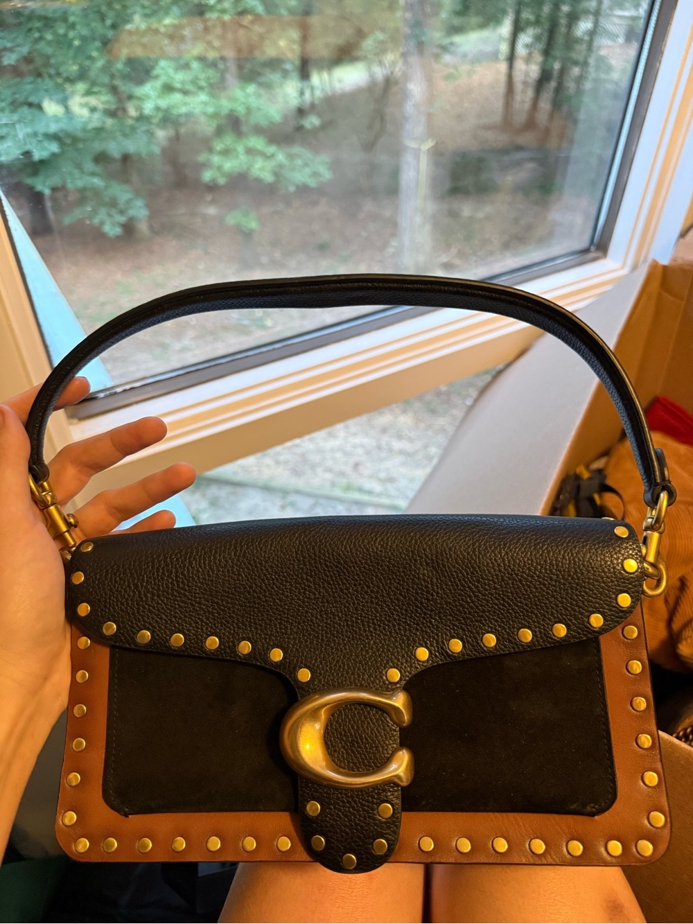 Coach Black and Brown Studded Shoulder Bag - Picture 4 of 7